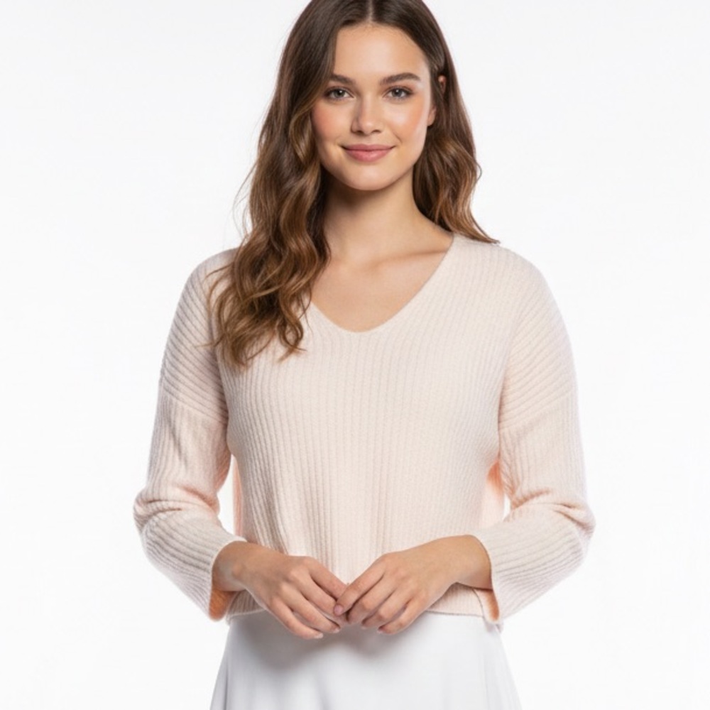 NEW THE SEI V-Neck Ribbed Sweater Merino Wool Size P